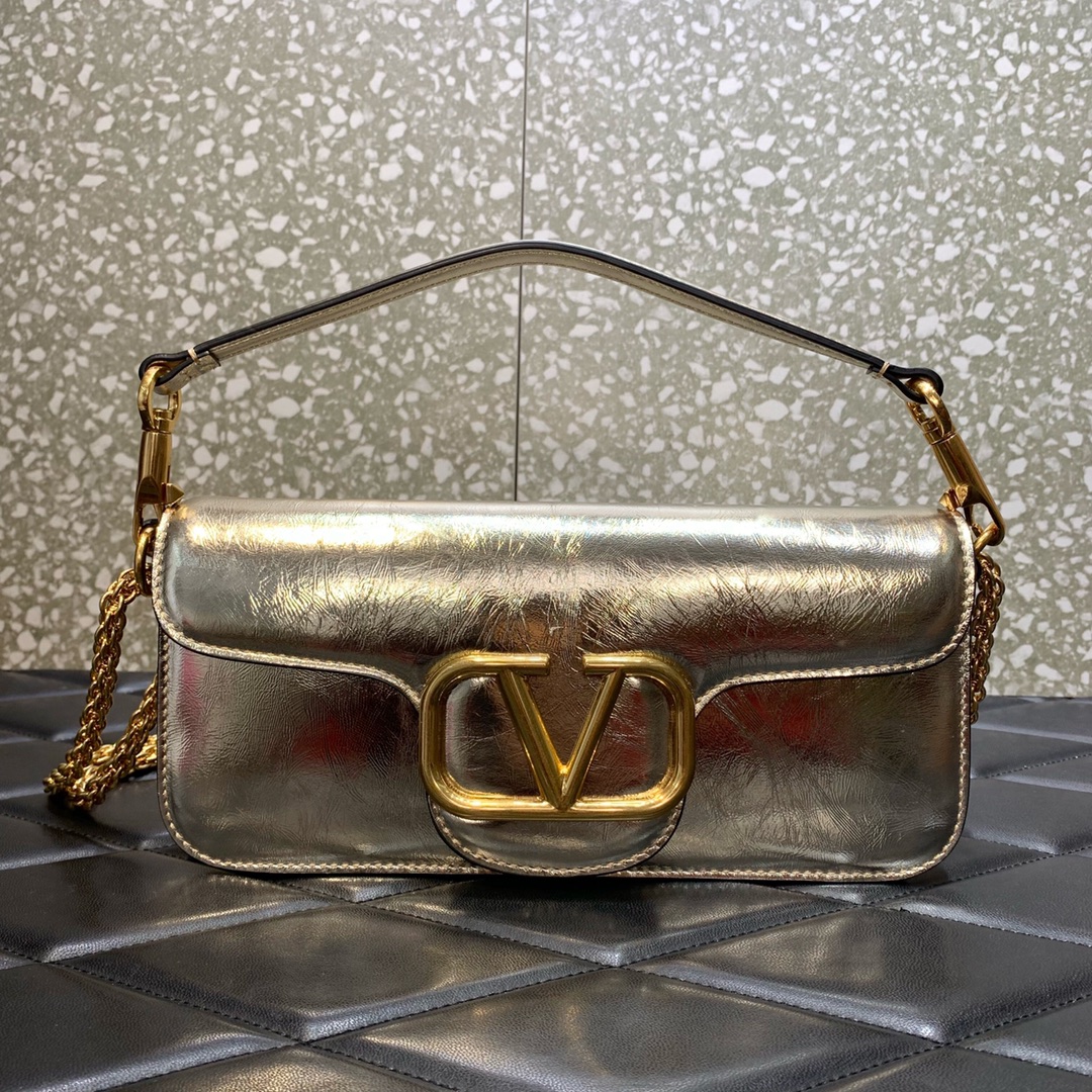 Valentino Garavani Loco Shoulder Bag in Silver Calfskin Leather